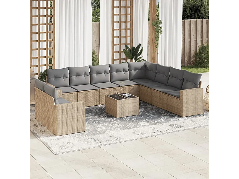 Set Divani da Giardino 11 pz con Cuscini Beige in Polyrattan