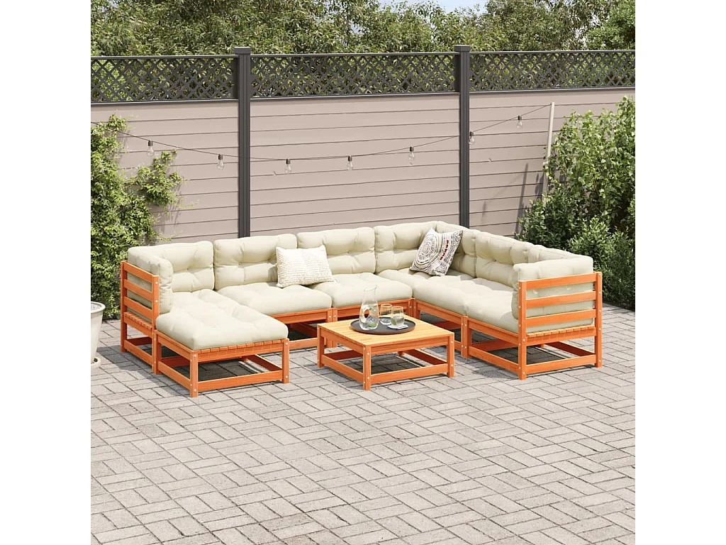 Set Divani Giardino 8 pz con Cuscini Marrone Cera Massello Pino