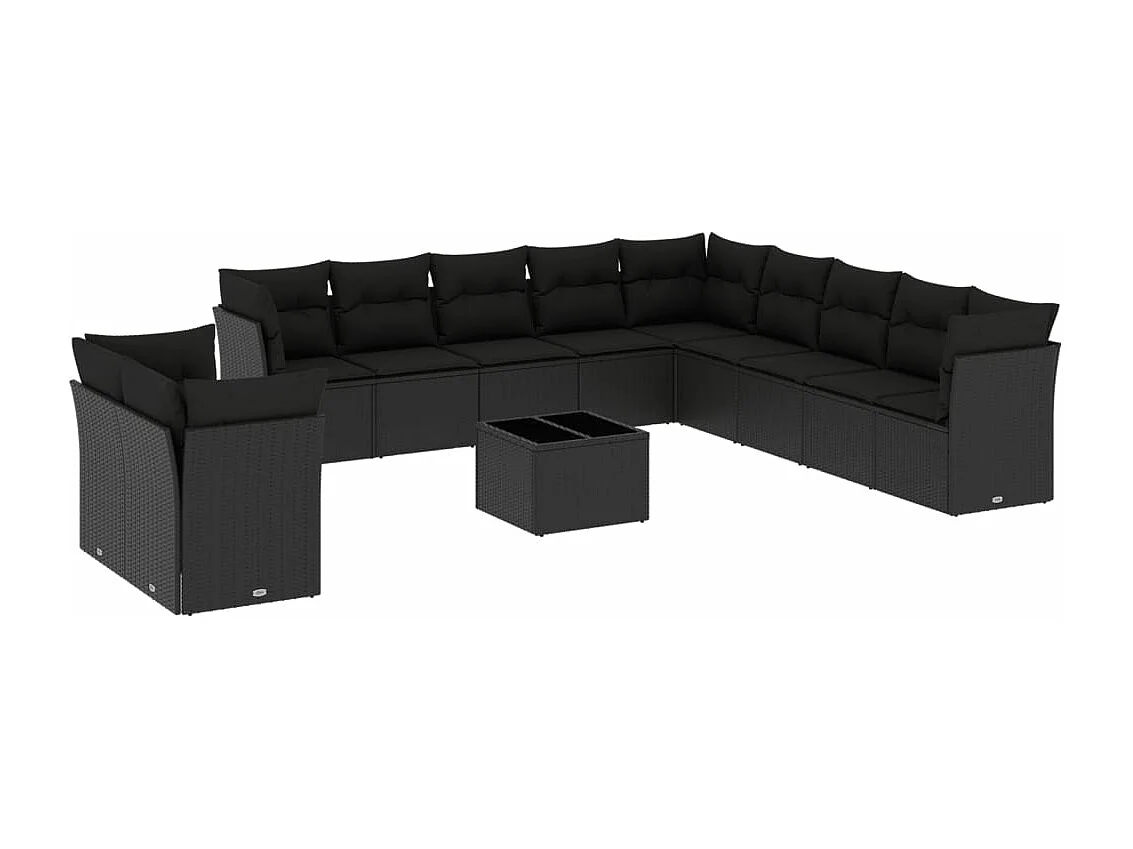 Set Divani da Giardino 12 pz con Cuscini Nero in Polyrattan