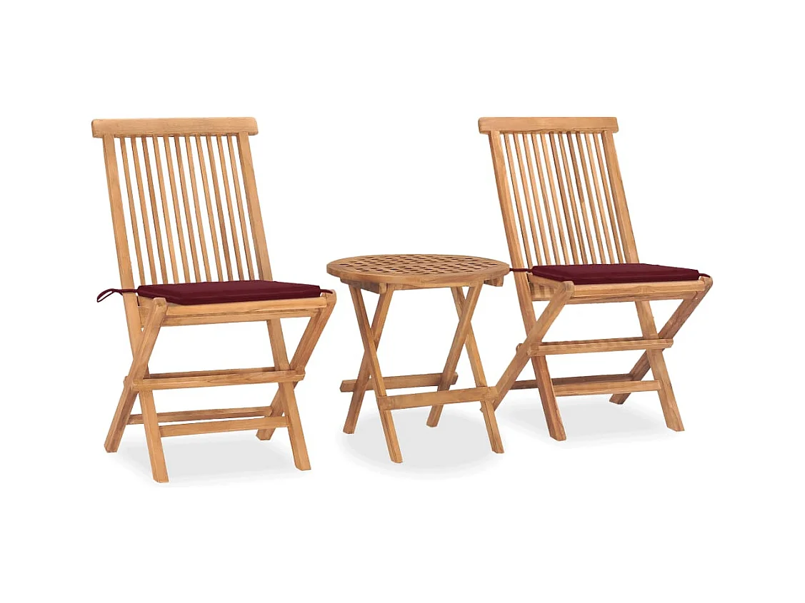 Ensemble à manger d'extérieur pliable avec coussin 3 pcs Teck