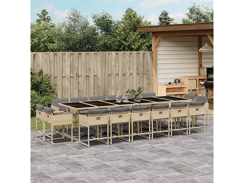 Set Pranzo da Giardino 17 pz con Cuscini Beige Misto Polyrattan
