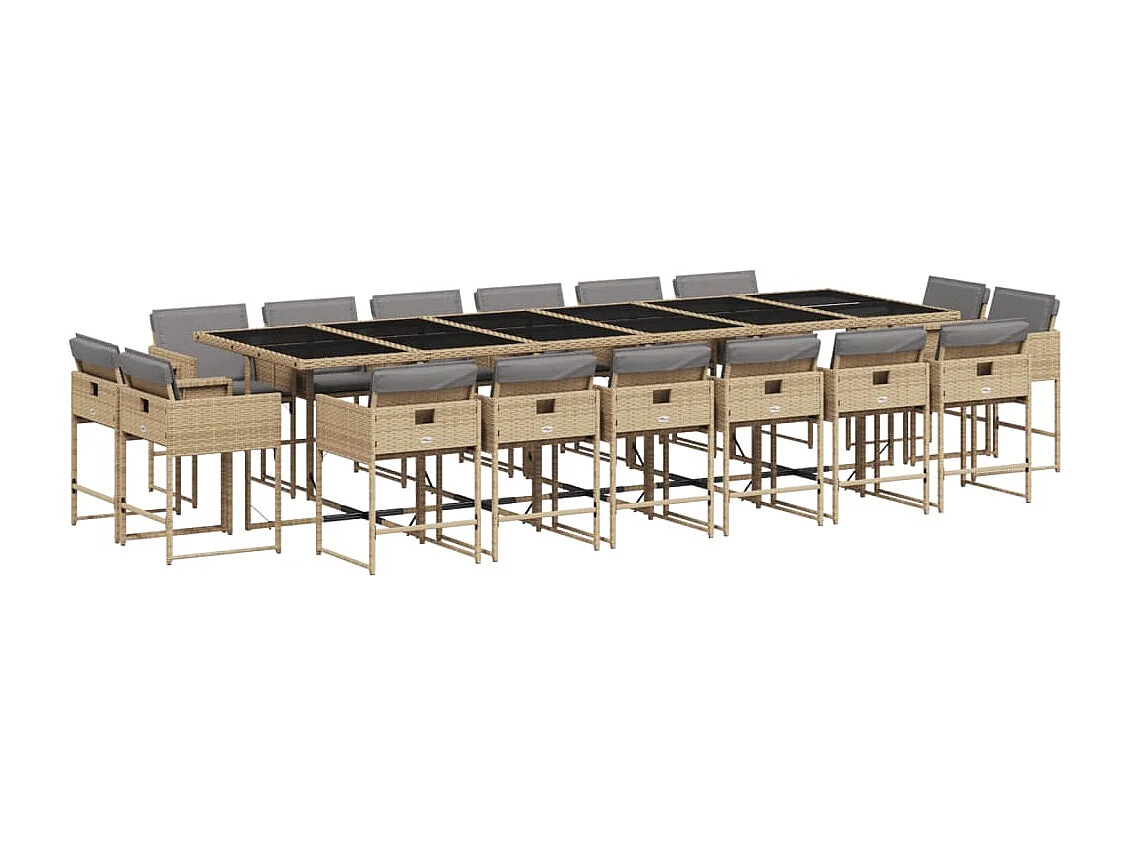 Ensemble à manger de jardin et coussins 17 pcs mélange beige