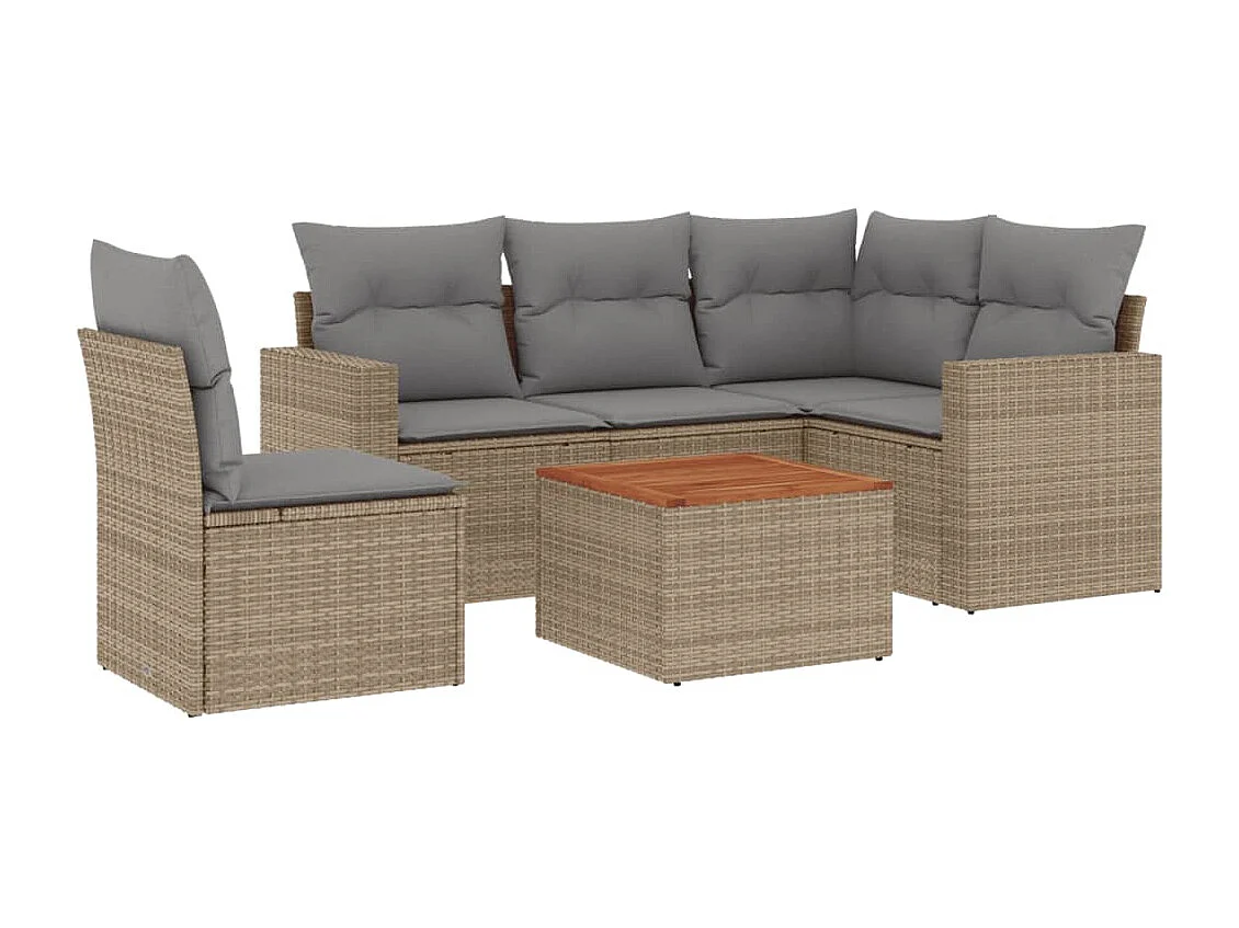 6-delige Loungeset met kussens poly rattan gemengd beige