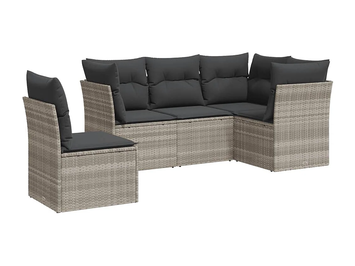 Salon de jardin 5 pcs avec coussins gris clair résine tressée
