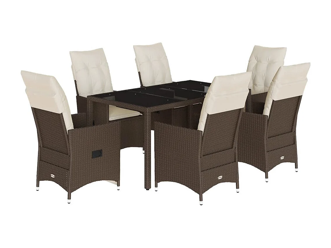 Ensemble à manger de jardin et coussins 7 pcs marron rotin