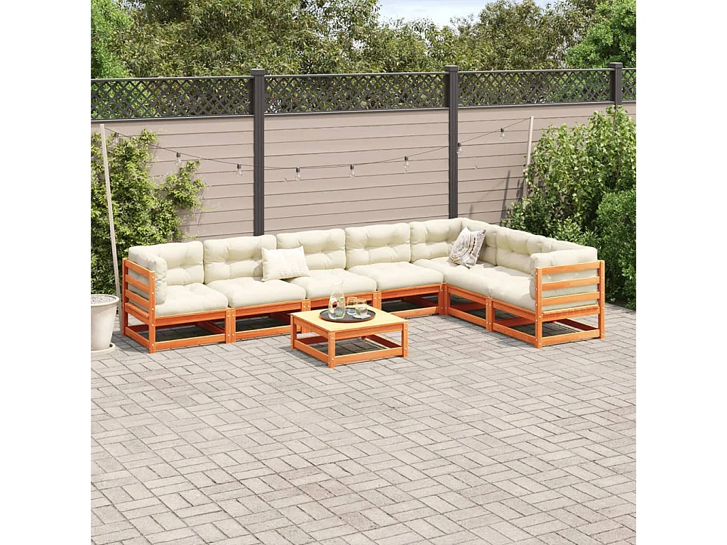 8-tlg. Garten-Sofagarnitur mit Kissen Wachsbraun Kiefernholz