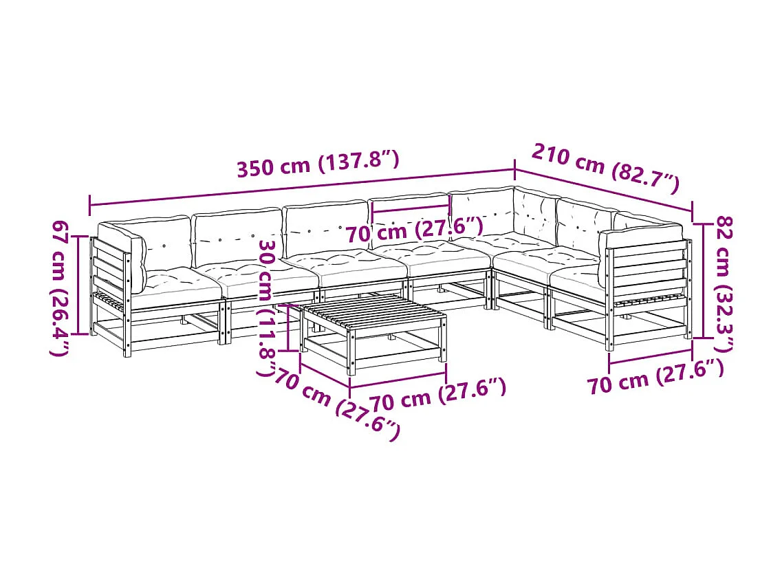 8-tlg. Garten-Sofagarnitur mit Kissen Wachsbraun Kiefernholz