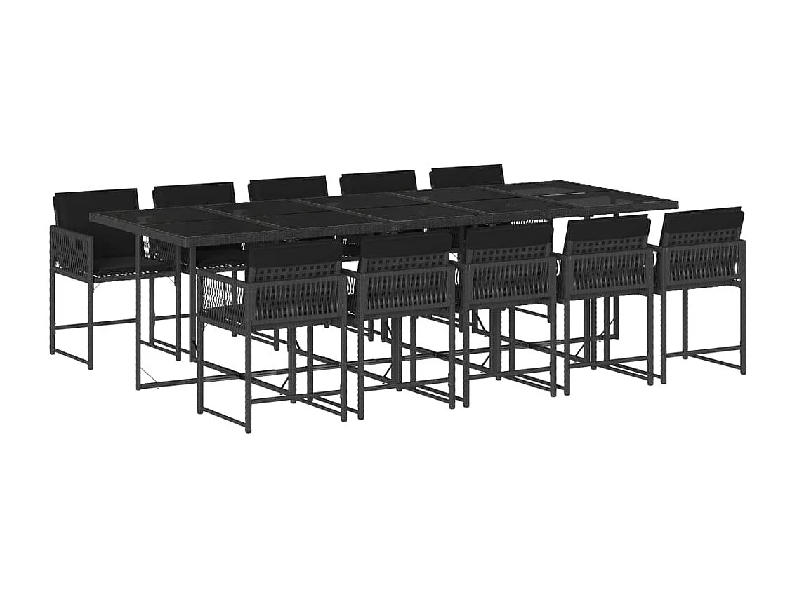 Ensemble à manger de jardin 11 pcs coussins noir résine tressée