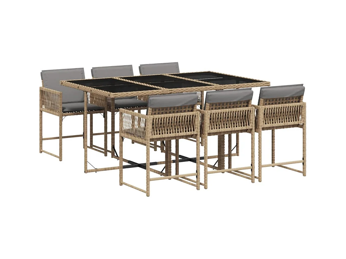 7-tlg. Garten-Essgruppe mit Kissen Beigemischung Poly Rattan