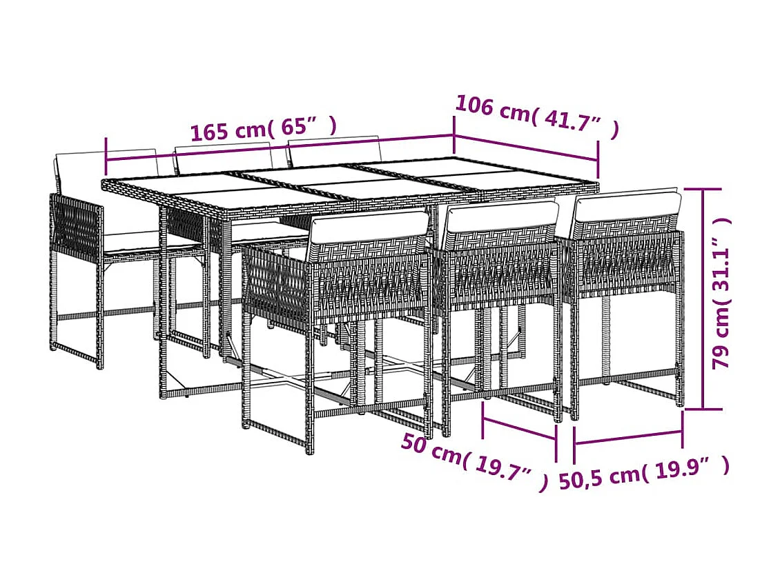 7-tlg. Garten-Essgruppe mit Kissen Beigemischung Poly Rattan