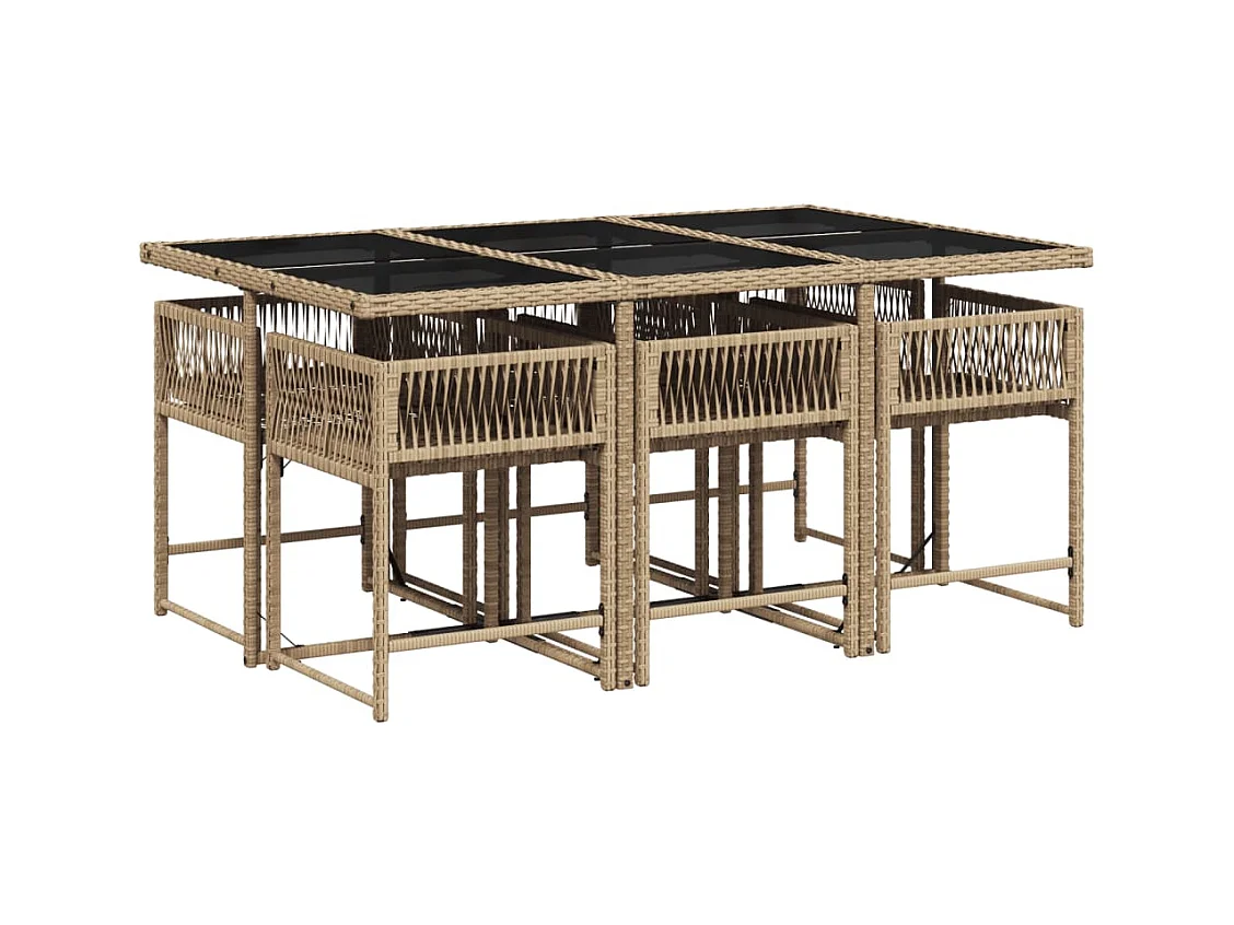 Set Pranzo da Giardino 7 pz con Cuscini Beige Misto Polyrattan