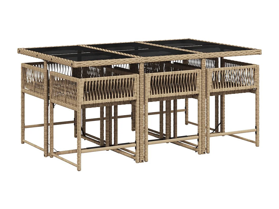 Ensemble à manger de jardin coussins 7 pcs mélange beige rotin