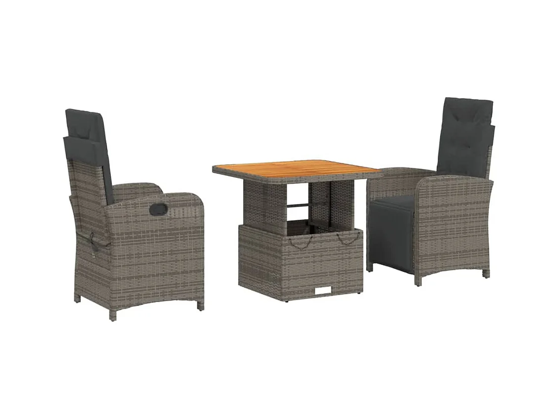 3-delige Tuinset met kussens poly rattan grijs