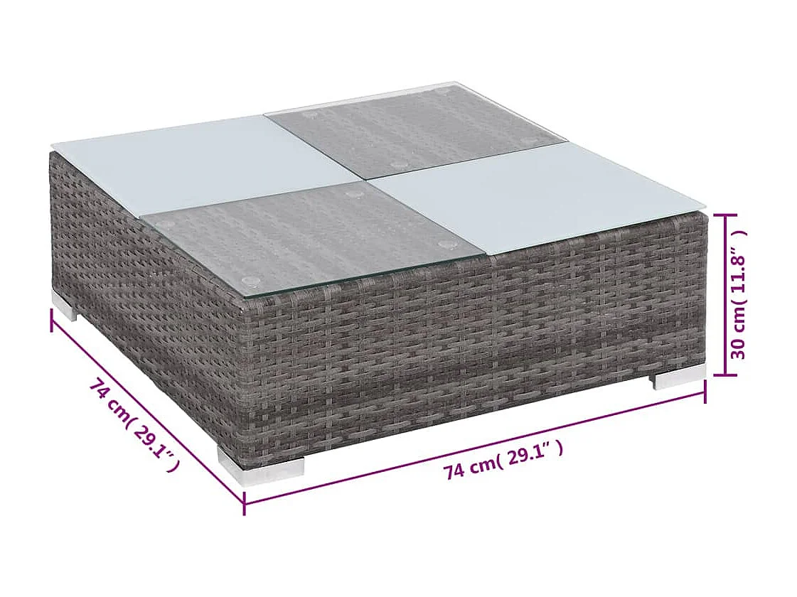 Salon de jardin 8 pcs avec coussins résine tressée gris