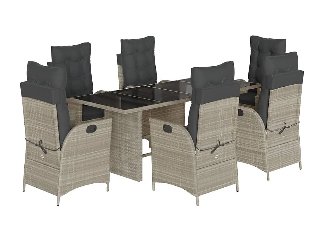 Ensemble à manger de jardin et coussins 7 pcs gris clair rotin