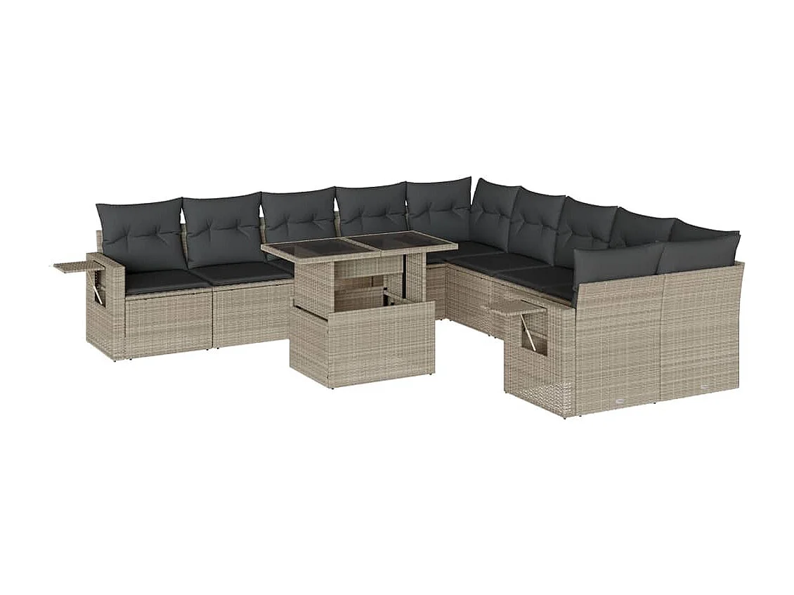 Set Divani da Giardino 11 pz con Cuscini in Polyrattan Grigio