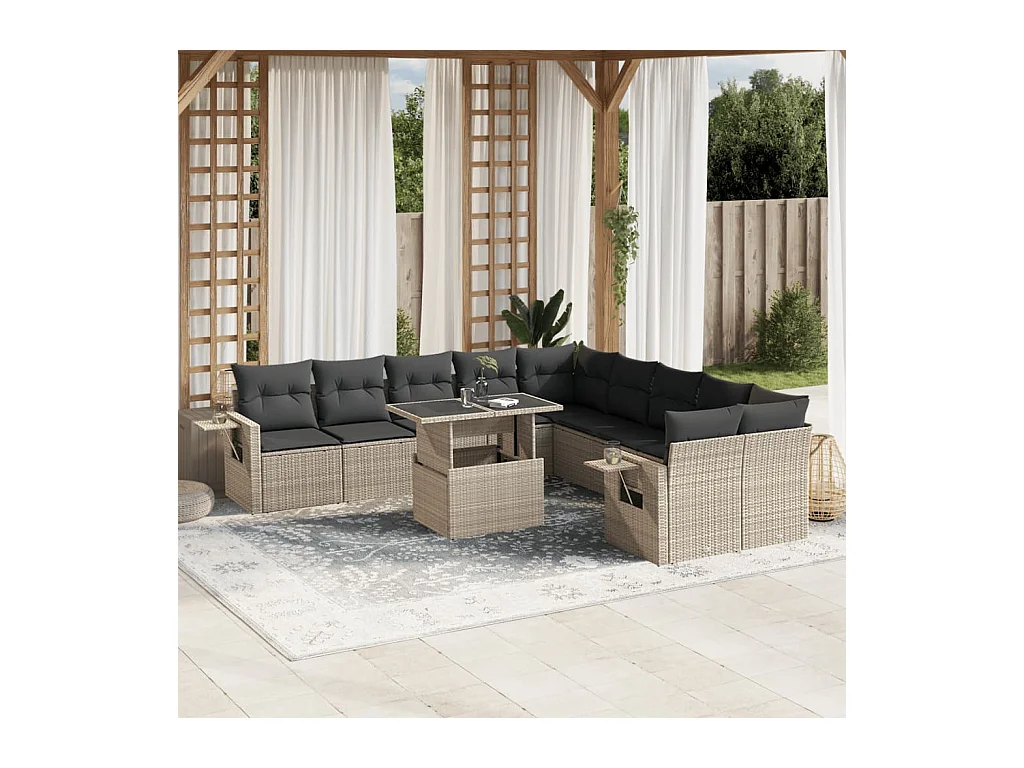 11-delige Loungeset met kussens poly rattan lichtgrijs