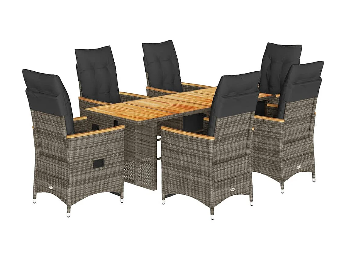 Set Bistrò da Giardino 7 pz con Cuscini in Polyrattan Grigio