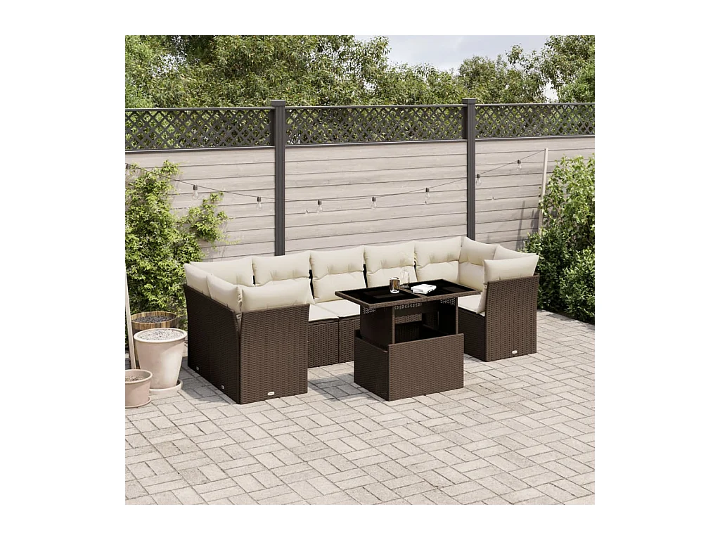 Salon de jardin 8 pcs avec coussins marron résine tressée