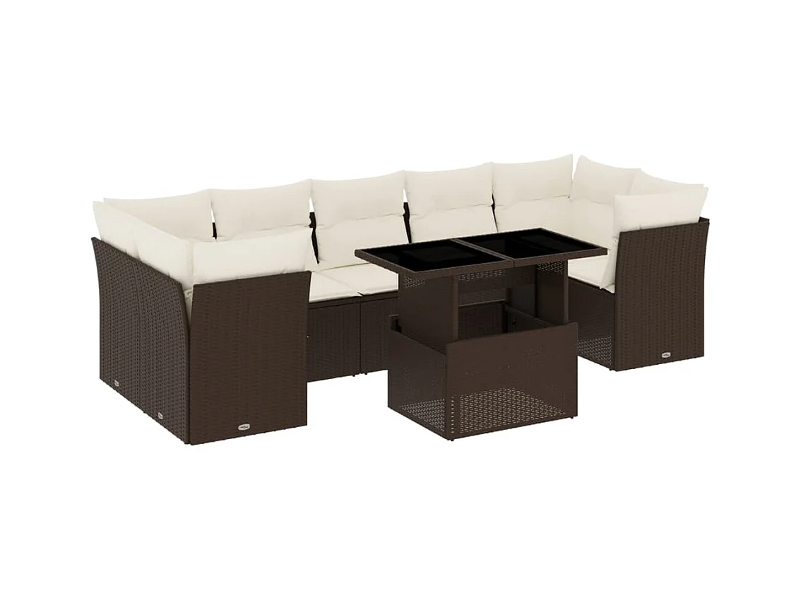 Salon de jardin 8 pcs avec coussins marron résine tressée