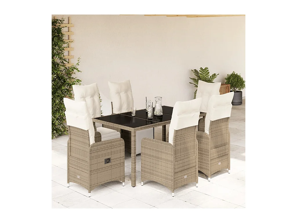 Ensemble de bistro de jardin 7 pcs coussins marron poly rotin