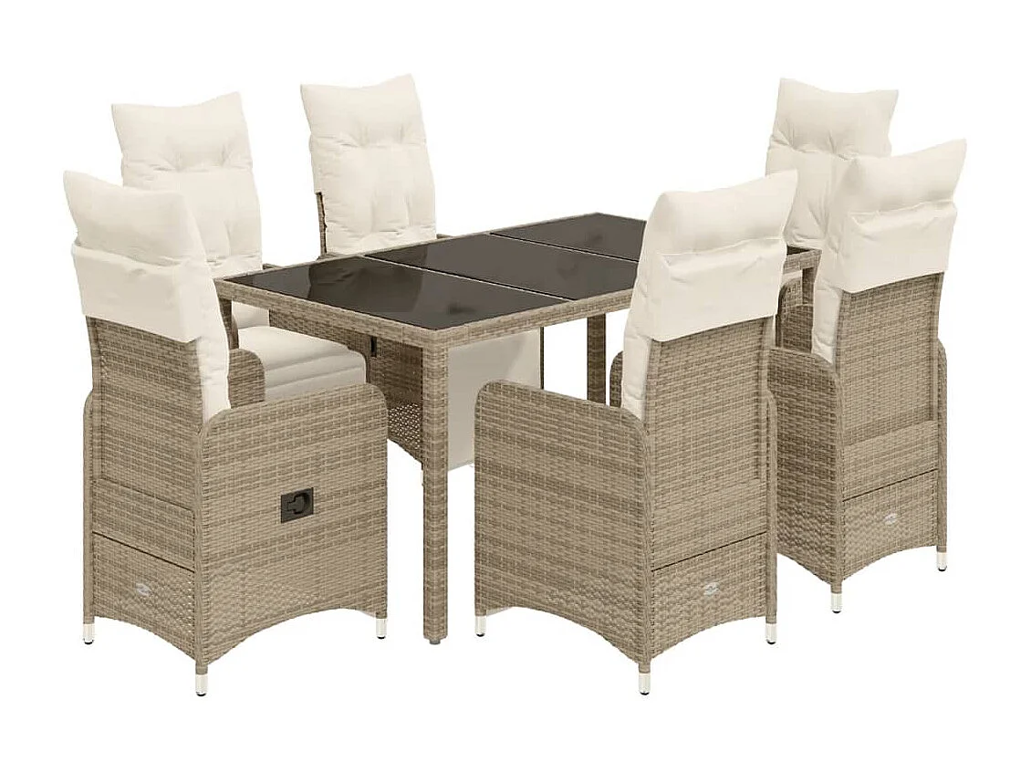 7 pcs conjunto bistrô de jardim c/ almofadões vime PE castanho