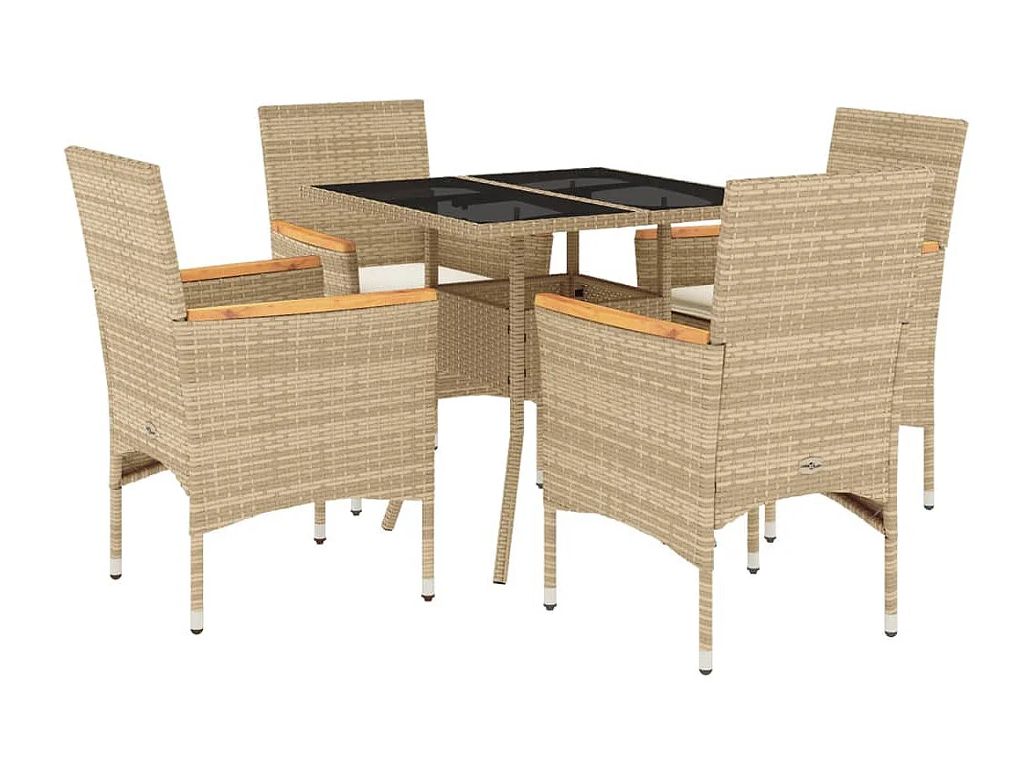 Ensemble à manger de jardin et coussins 5 pcs beige rotin verre