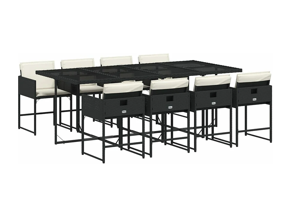 9 pcs conjunto de jantar p/ jardim c/ almofadões vime PE preto