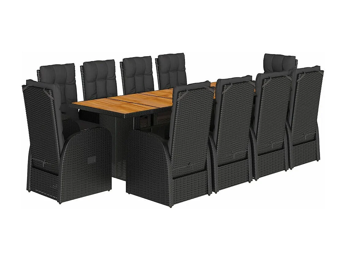Ensemble à manger de jardin 11 pcs coussins noir résine tressée