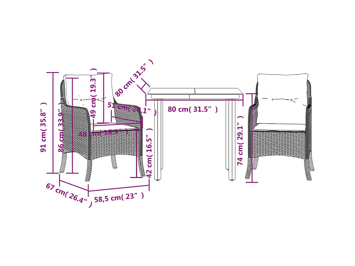 3-delige Tuinset met kussens poly rattan grijs
