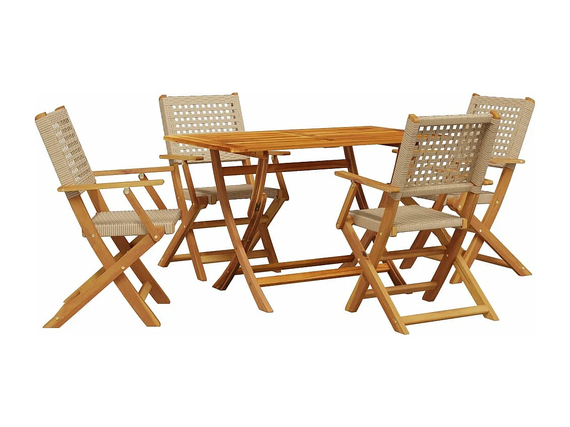 Set Pranzo da Giardino 5 pz Beige Polyrattan e Legno Massello