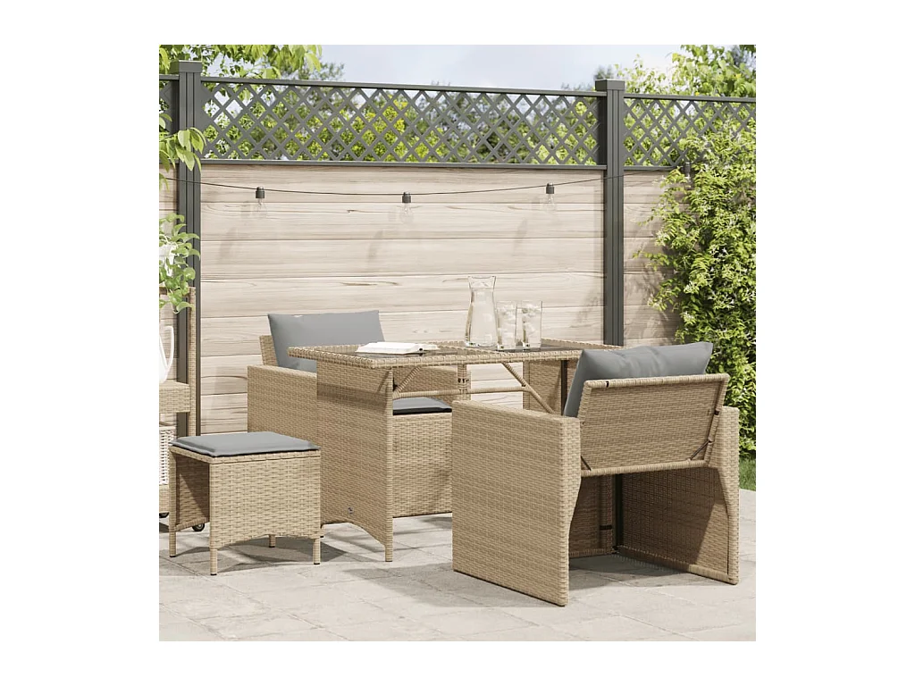 Set Divano da Giardino 4 pz con Cuscini Beige in Polyrattan