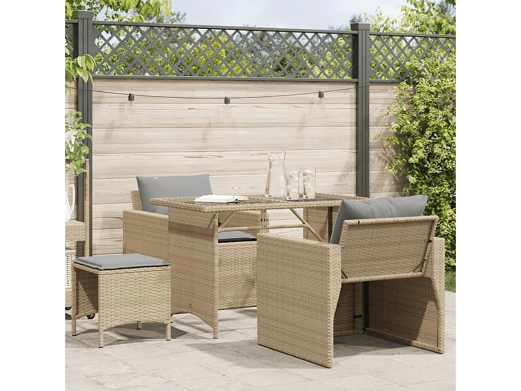 Set Divano da Giardino 4 pz con Cuscini Beige in Polyrattan