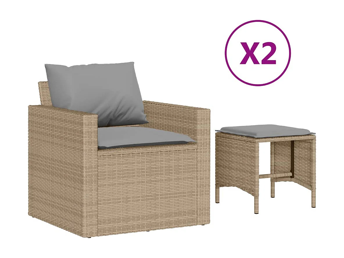 Set Divano da Giardino 4 pz con Cuscini Beige in Polyrattan