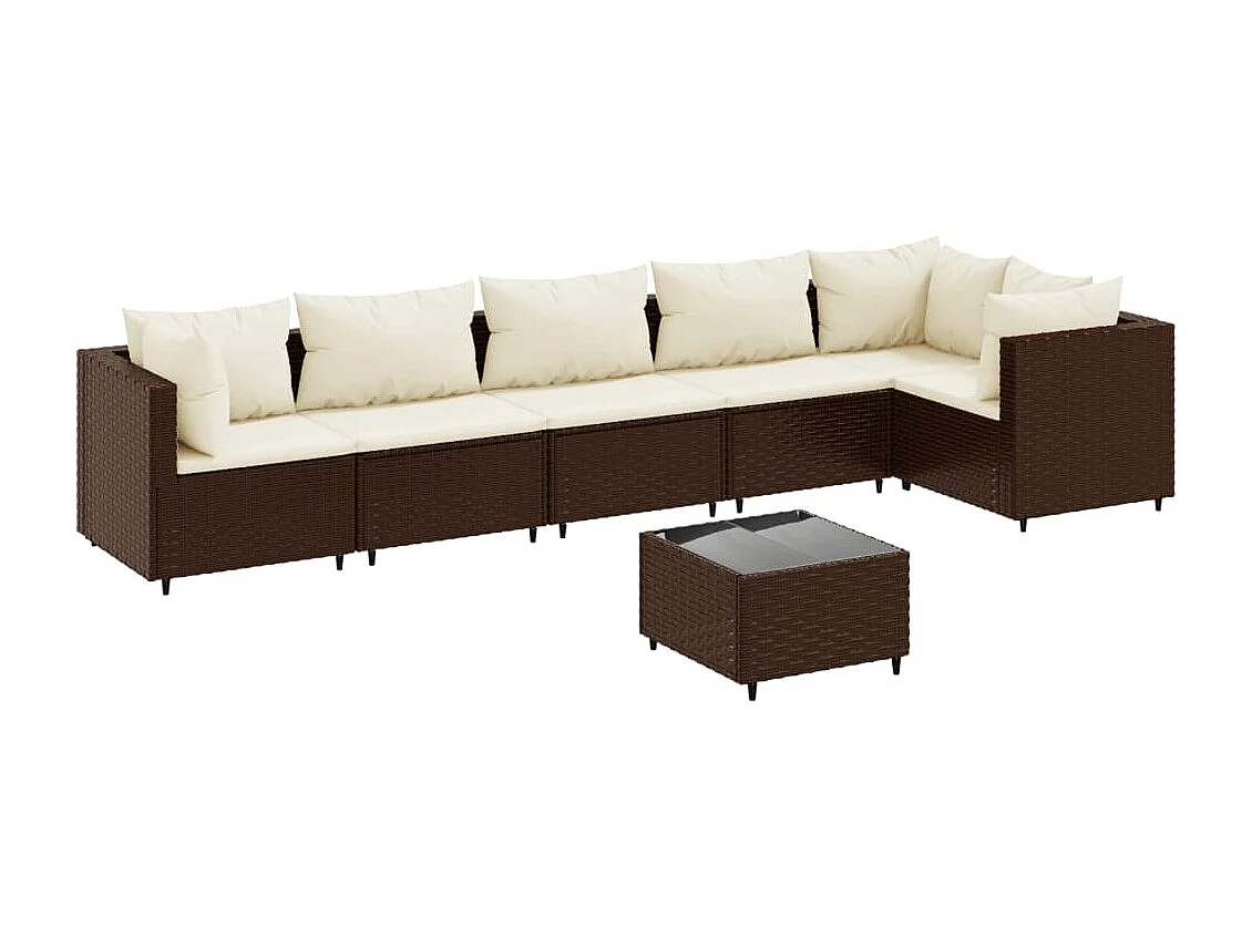 Set Divani da Giardino 7 pz con Cuscini in Polyrattan Marrone