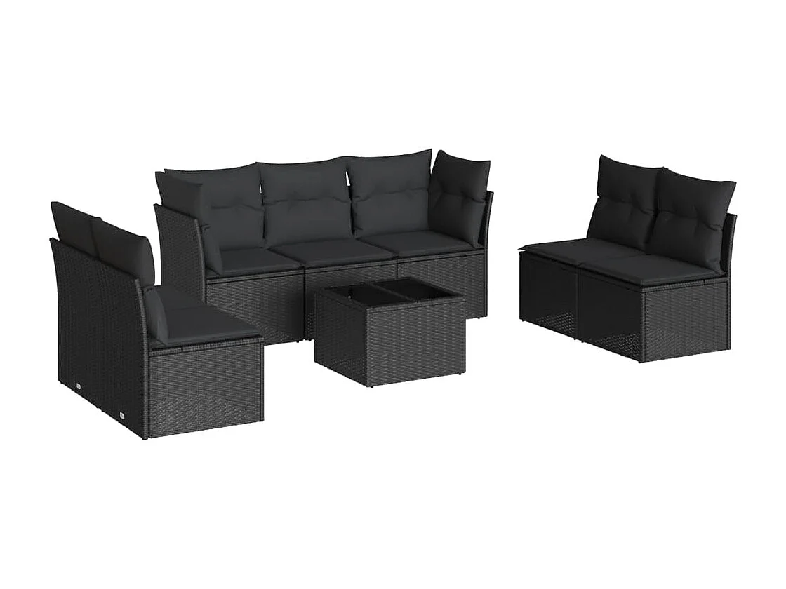 Salon de jardin 8 pcs avec coussins noir résine tressée