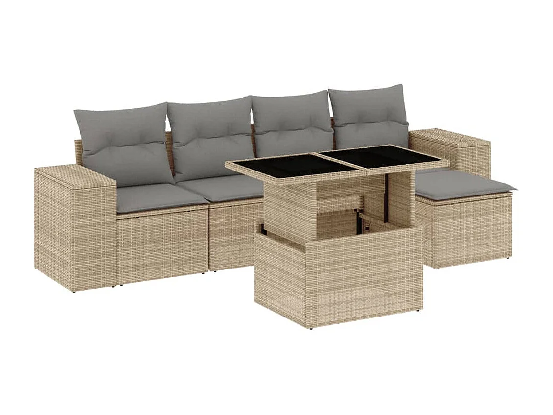 Salon de jardin avec coussins 6 pcs beige résine tressée