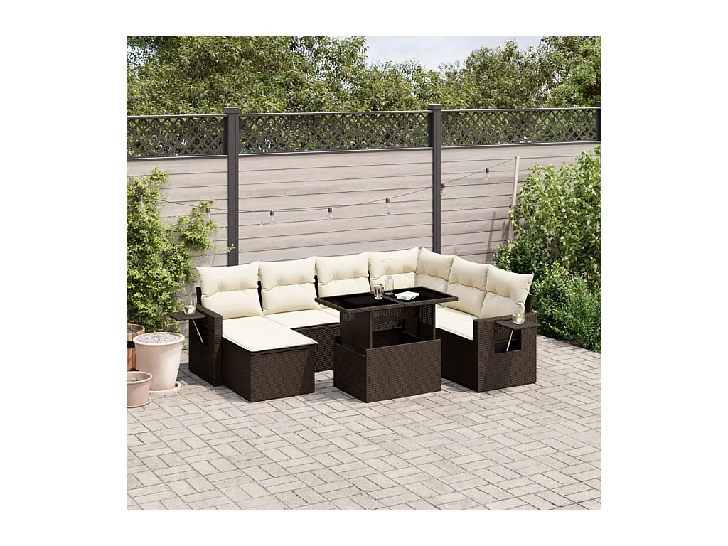 Salon de jardin 8 pcs avec coussins marron résine tressée