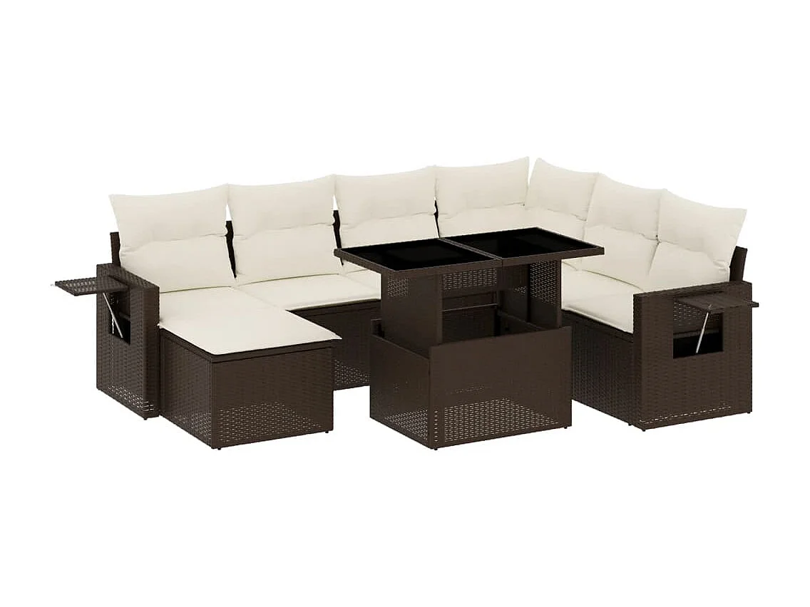 8-tlg. Garten-Sofagarnitur mit Kissen Braun Poly Rattan
