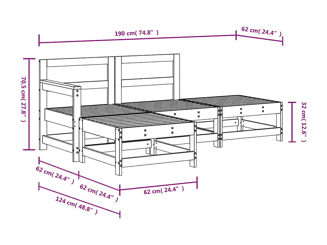 Salon de jardin 4 pcs bois massif douglas