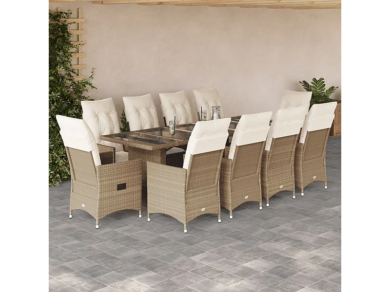 Set Bistrò da Giardino 11 pz con Cuscini in Polyrattan Beige