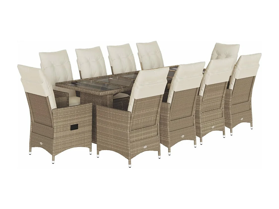 Ensemble de bistro de jardin 11 pcs coussins beige poly rotin