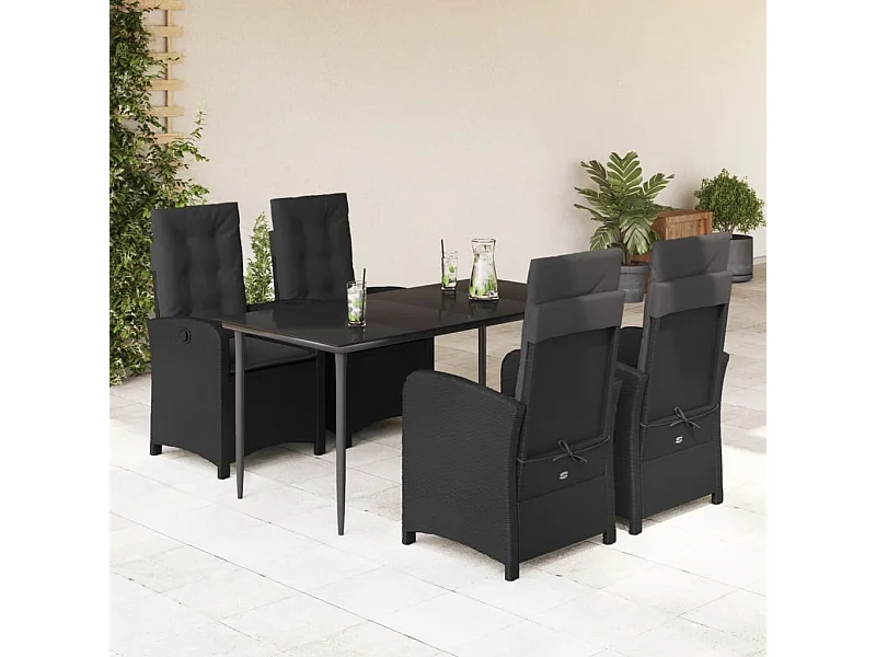 Ensemble à manger de jardin coussins 5pcs Noir Résine tressée