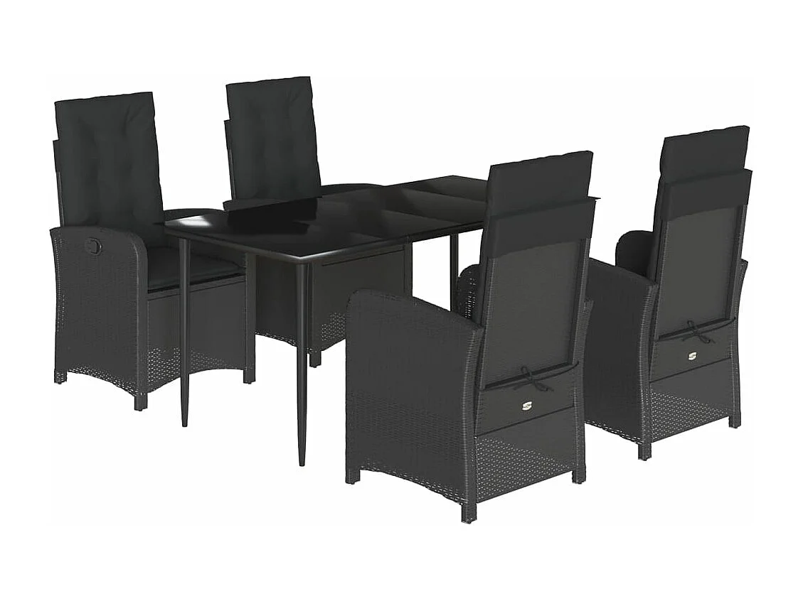 Ensemble à manger de jardin coussins 5pcs Noir Résine tressée