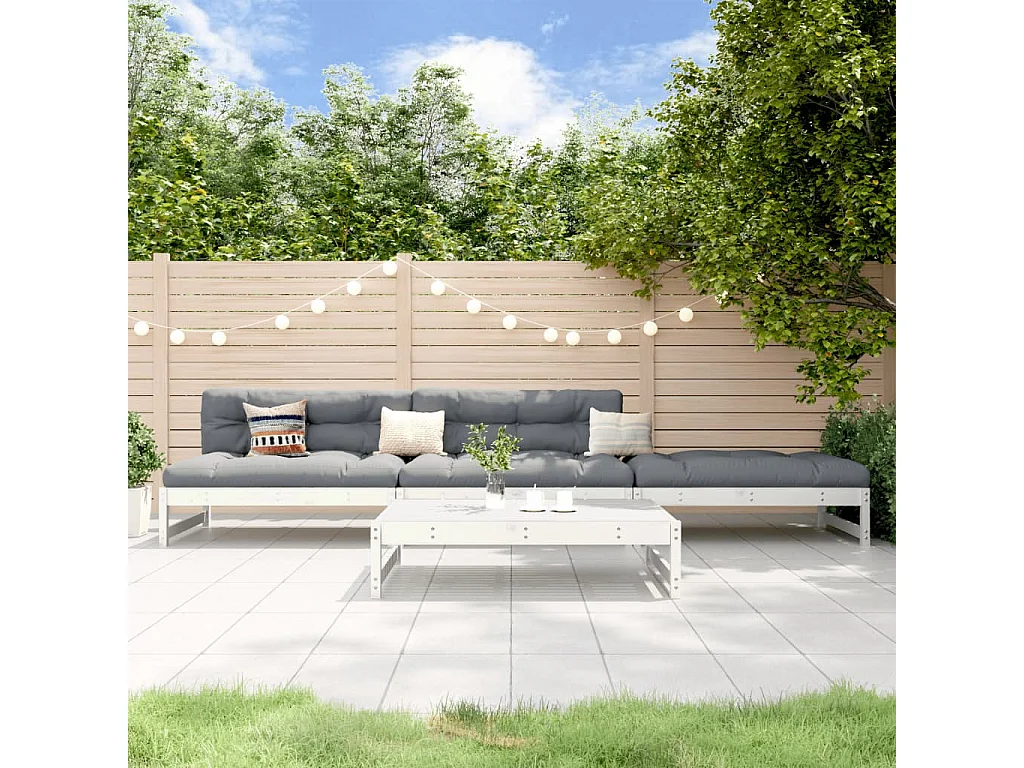 4 pcs conjunto lounge de jardim madeira de pinho maciça branco