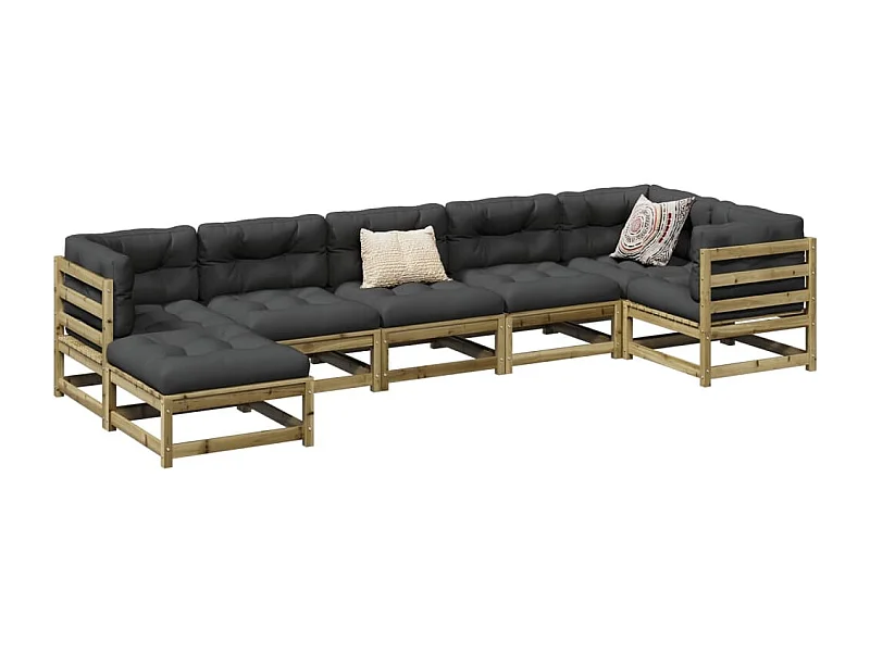 Salon de jardin 7 pcs avec coussins bois de pin imprégné