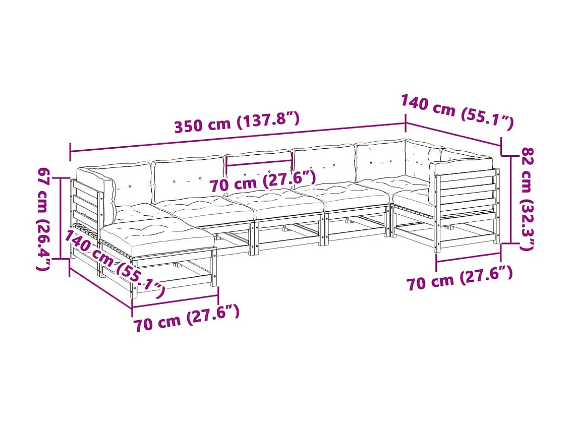 Set Divani da Giardino 7pz con Cuscini Legno Impregnato di Pino