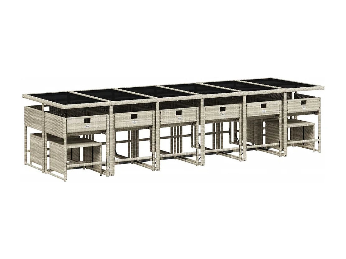 Ensemble à manger de jardin et coussins 17 pcs gris clair rotin