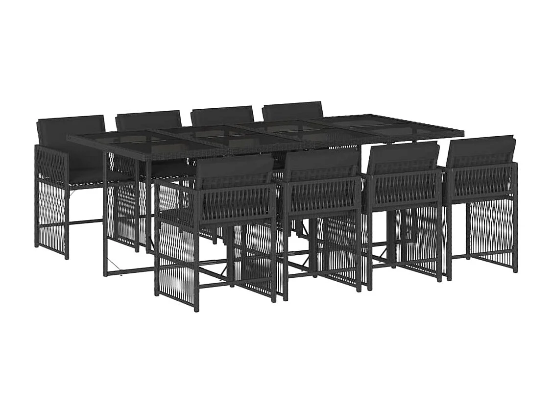 9 pcs conjunto de jantar p/ jardim c/ almofadões vime PE preto