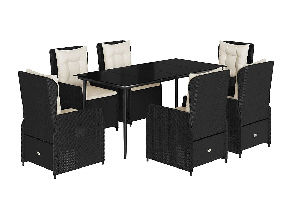 Ensemble à manger de jardin coussins 7pcs Noir Résine tressée